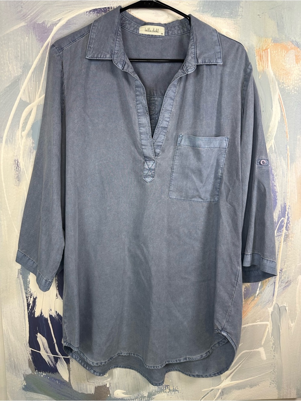 Bella Dahl Tencel Lyocell Blue Chambray Popover Tunic Top M 1182